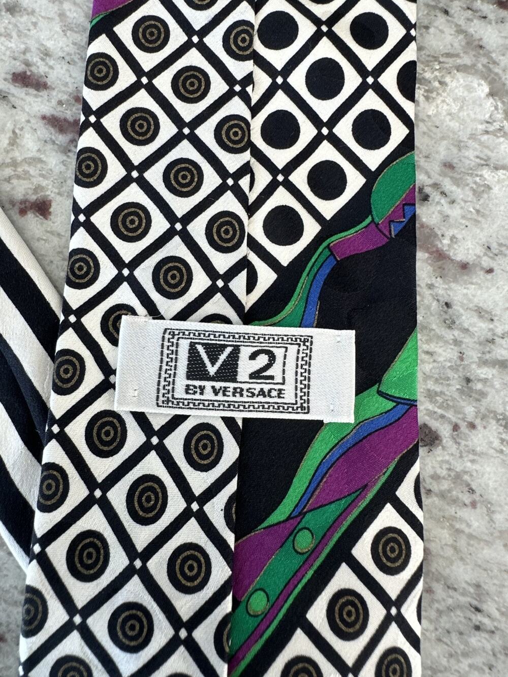 V2 By Versace 100% Silk Multicolor Abstract Art Accents Tie